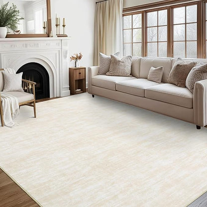 RUGSREAL Solid Machine Washable Area Rug Soft Low-Pile Modern Contemporary Area Rug Non-Slip Throw Indoor Carpet for Living Room Bedroom Kids Room, 4' x 6' Cream-White