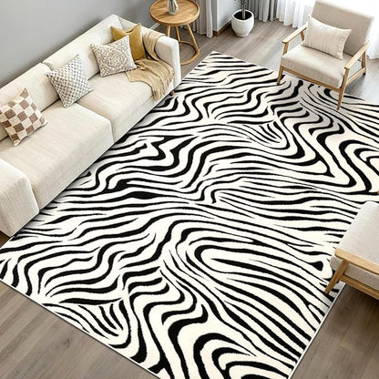 YIHOUSE 6×9 Ft Area Rugs for Living Room: Modern Washable Rug - Abstract Black and Cream White Rug for Bedroom Dining Room Office Playroom Nursery Home Decor - Nonslip Non-Shedding Striped Rugs