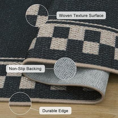 OJIA Easy Jute Outdoor Rug 3x5 Washable Rugs for Entryway, Checkered Border Black Front Door Rug Non-Slip Door Mats Indoor Outdoor Rugs Farmhouse 3x5 Area Rug for Porch Outside Patio Living Room