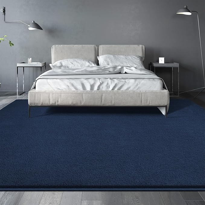 Large Area Rugs for Living Room Bedroom, 6x9 Feet Navy Blue Rug, Minimalist Modern Shag Rug, Soft Thick Memory Foam Indoor Carpet, Non-Slip Washable Rug for Boys Girls Dorm Nursery Room Home Decor