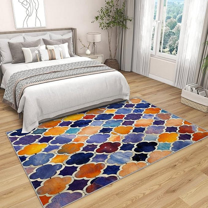 Moroccan Rugs for Living Room - 5x7 Area Rugs, Moroccan Trellis Rug, Colorful Geometric Rug for Living Room, Oriental Tile Washable Bedroom Carpet, Traditional Patchwork Home Decor & Gifts