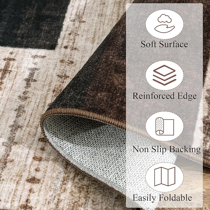 Modern Geometric Patchwork Indoor Area Rug for Living Room, Chocolate 9'x 12' Large Rug Rockwood Collection Hardwood Floors Decor for Bedroom, Brown Throw Carpet for Office Entryway Dining Room