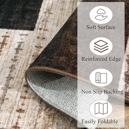 Modern Geometric Patchwork Indoor Area Rug for Living Room, Chocolate 4'x 6' Large Rug Rockwood Collection Hardwood Floors Decor for Bedroom, Brown Throw Carpet for Office Entryway Dining Room