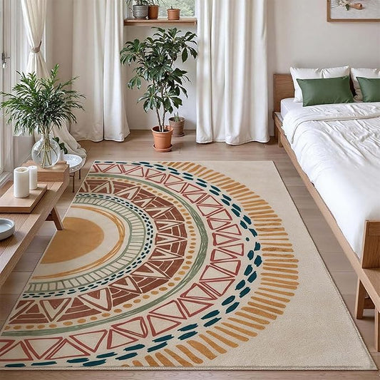 Colorful Geometric Sun Rug, Sun Pattern Rug, Geometric Area Rugs, Colorful Abstract Rugs, Washable Boho Carpet for Living Room, Bedroom, Dining Room, Office (10' x 12'(Rectangular))