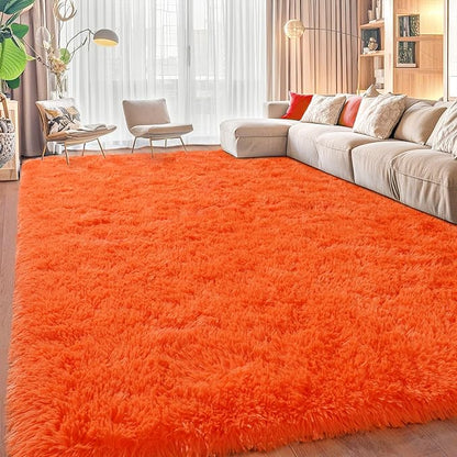 Area Rugs for Living Room, Soft Shaggy Carpets for Living Room, Fuzzy Rugs for Kids' Room, Perfect Decor for Modern Home Orange 8x10 Feet