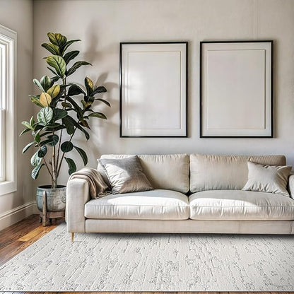 Beverly Rug Micro Loop Area Rug White/Gray 8x10 Abstract Modern Luxury Brushstroke Durable Soft Indoor Rugs for Living Dining Room Office Stain Resistant Non Shedding Casual Indoor Carpet 8 x 10