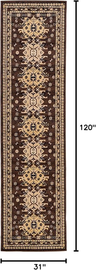 Unique Loom Taftan Collection Border Geometric Tribal Inspired Design Area Rug (2' 7 x 10' 0 Runner, Brown/ Tan)
