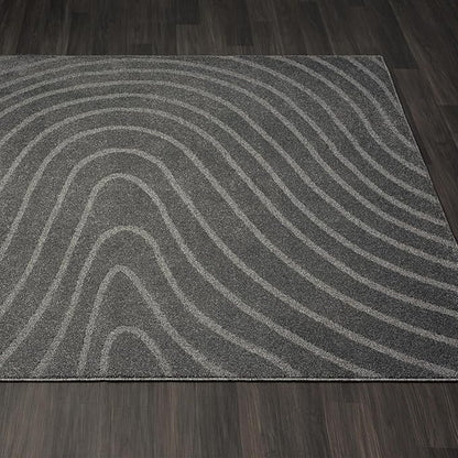 LUXE WEAVERS Modern Geometric Wave Anthracite 4x6 Area Rug