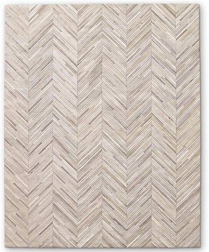 Elegant Rectangular Rug Cowhide Leather Stylish Luxury Non Slip Chevron Patchwork Area Rug for Living Room and Home Décor Floor Carpet (Beige-6 x 9 ft)