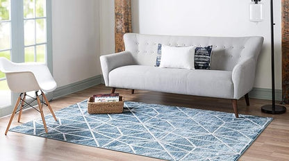 Rugs.com Lattice Trellis Collection Rug – 9' x 12' Blue Low-Pile Rug Perfect for Living Rooms, Large Dining Rooms, Open Floorplans