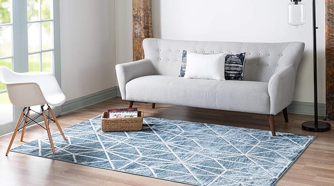 Rugs.com Lattice Trellis Collection Rug – 5' x 8' Blue Low-Pile Rug Perfect for Living Rooms, Large Dining Rooms, Open Floorplans
