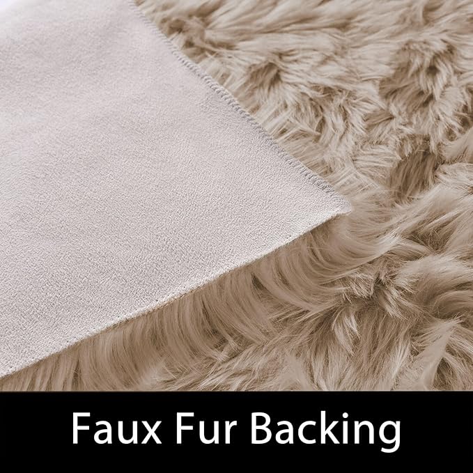 Latepis Small Area 2x4 Rug Brown Beige Faux Fur Rug Fluffy Sheepskin Shaggy Rugs for Bedroom Washable Shag Rugs for Living Room Dorm Cushion Home Décor