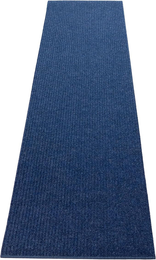 English Home Custom Size Non Slip Striped Design Durable PVC Non Slip Backing Tough Pile Runner Rug for Hallway, Outdoor, Indoor, Commercial, Residential, Pool, Office (Dark Blue, 36" x 05')