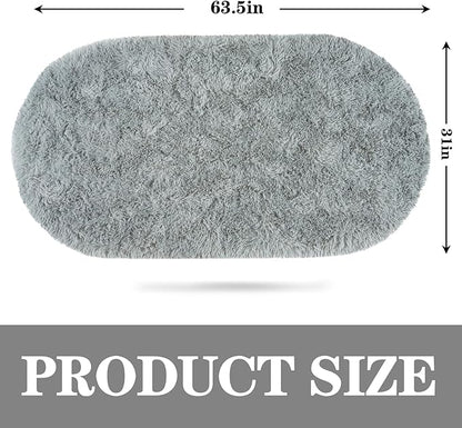 Soft Fluffy Area Rug for Bedroom, Fuzzy Shaggy Oval Throw Rugs for Bedside, Non-Slip Cozy Plush Shag Carpet for Kids Room Nursery Dorm Living Room, Grey, 2.6 x 5.3 Feet, 2 Packs