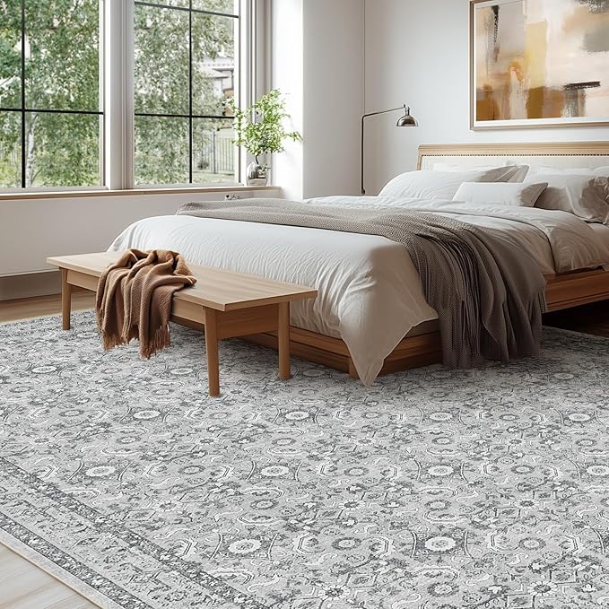 WITSHOCK Living Room Area Rugs 9x12: Soft Non-Slip Backing Washable Rugs Vintage Large Carpet for Bedroom Office Dining Room Kitchen Stain Resistant Home Decor Rug
