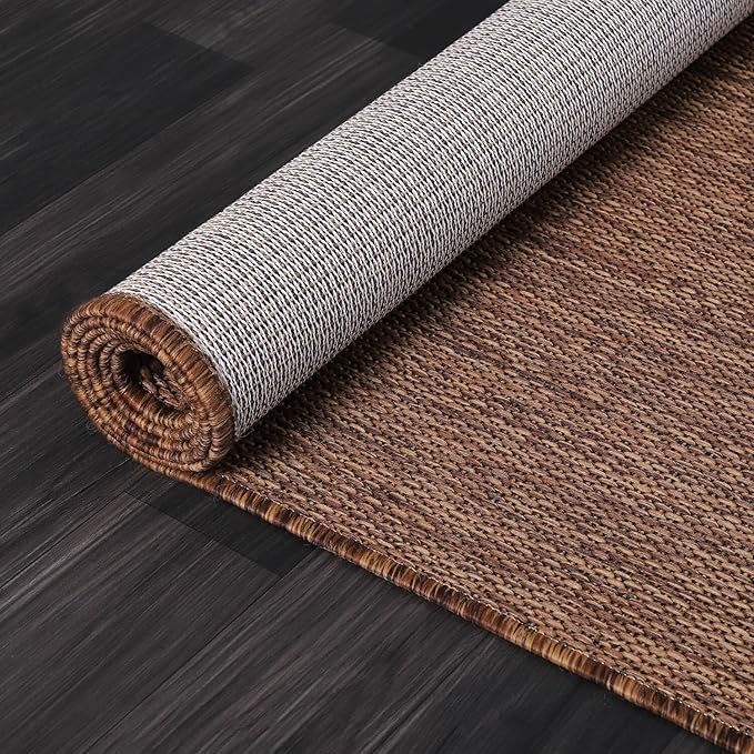 Beverly Rug Indoor Outdoor Rug 8x10, Washable Outside Carpet for Patio, Deck, Porch, Solid Modern Area Rug, Water Resistant, Gold Brown