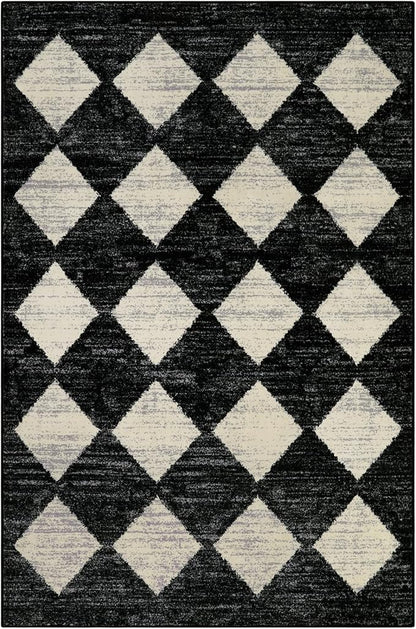 Lahome Machine Washable Area Rugs for Bedroom Aesthetic, 4x6 Soft Living Room Area Rug Non Slip Entryway Rugs, Moroccan Trellis Printed Black and White Indoor Kitchen Carpet for Bedside Office