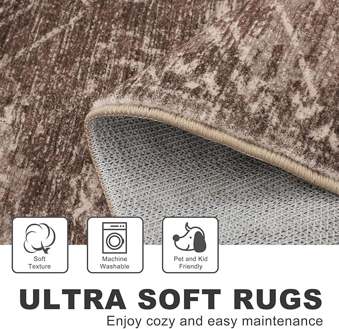 KILOCOCO Boho Kitchen Runner Rug 2x6 Washable Runner Rug, Soft Runners for Hallways Non Slip Printed Distressed Laundry Room Rug, Low-Pile Rug for Entryway/Bedroom/Living Room, Rust Red