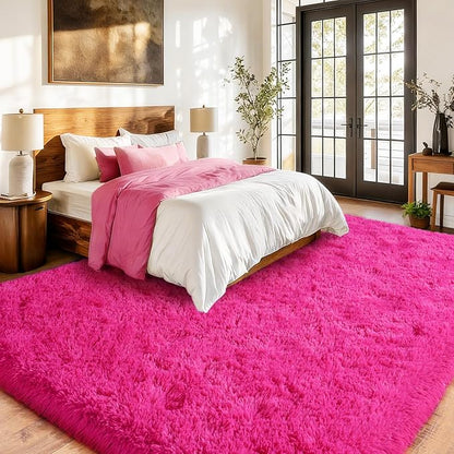 Fluffy Rugs for Living Room, Soft Shaggy for Bedrooms, Hot Pink Area Rug for Bedroom, Cozy Fuzzy Carpet for Kids, Perfect Indoor Decor for Boys and Girls 6x9 Feet