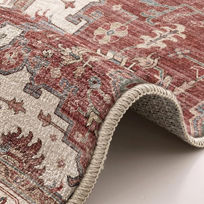 LUMI 8x12 Washable Area Rug for Living Room, Ultra Soft Traditional Vintage Red Rugs Non Slip with Rubber Backing, Low Profile, High Traffic, Stain Resistant Carpets, Ideal for Bedroom, Dining Room