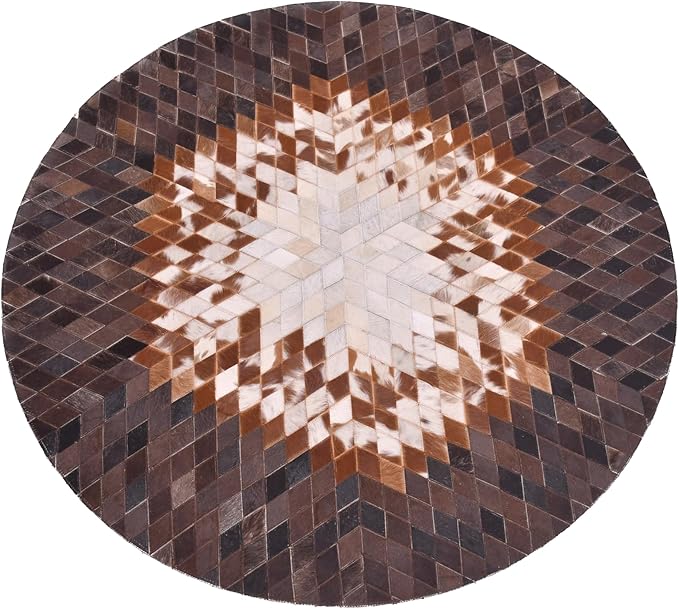 Round Area Rug – Soft and Durable Floor Mat for Living Room, Bedroom, or Entryway – Non-Slip Modern Carpet for Home Decor & Interior Styling(Tan&White 7X7)