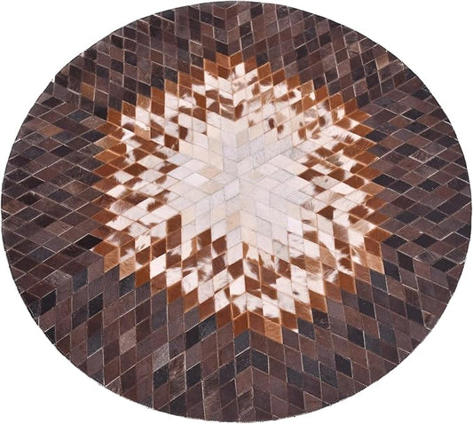 Round Area Rug – Soft and Durable Floor Mat for Living Room, Bedroom, or Entryway – Non-Slip Modern Carpet for Home Decor & Interior Styling(Tan&White 7X7)