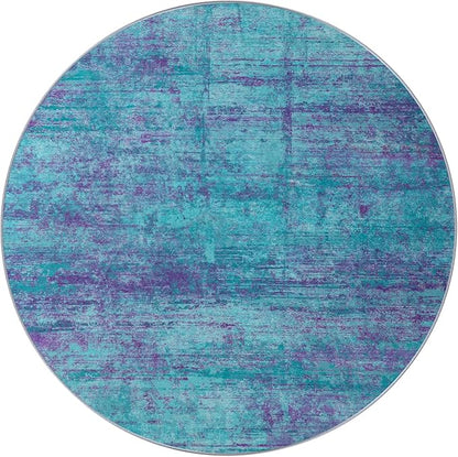 Round 6ft Abstract Rug, Modern Washable Indoor Circle Area Rugs for Living Room, Soft Large Circular Non-Slip Carpet Floor Mat for Bedroom Dining Room Home Office - Teal+Purple