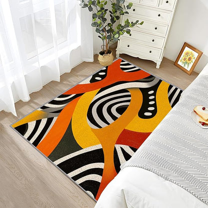 Abstract Rugs for Living Room - Retro Pop Art Colorful Area Rugs 7x10, Hippie Aesthetic Funky High Traffic Lightweight Extra Large Carpet Home Decor #C103
