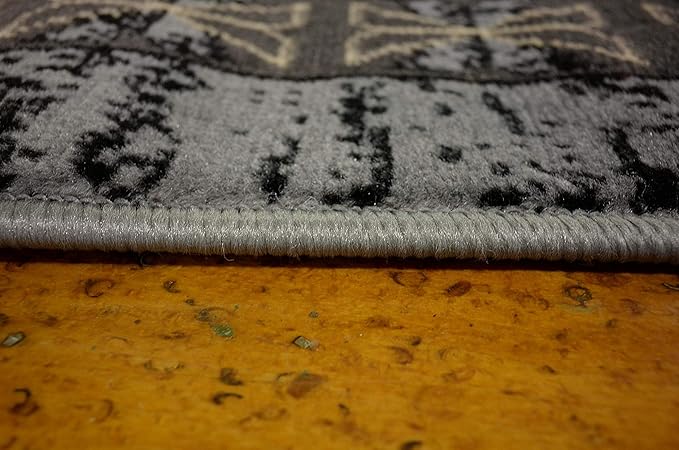 Unique Loom Taftan Collection Border Geometric Tribal Inspired Design Area Rug (8' 0 x 10' 0 Rectangular, Gray/ Black)