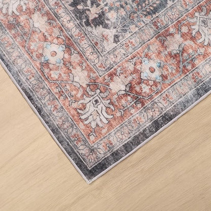 Dripex Vintage 5x7 Area Rugs - Large Washable Area Rug for Living Room Bedroom Oriental Medallion Floral Print Floor Carpet Low-Pile Indoor Soft Non-Slip Accent Rug Farmhouse Home Office Decor