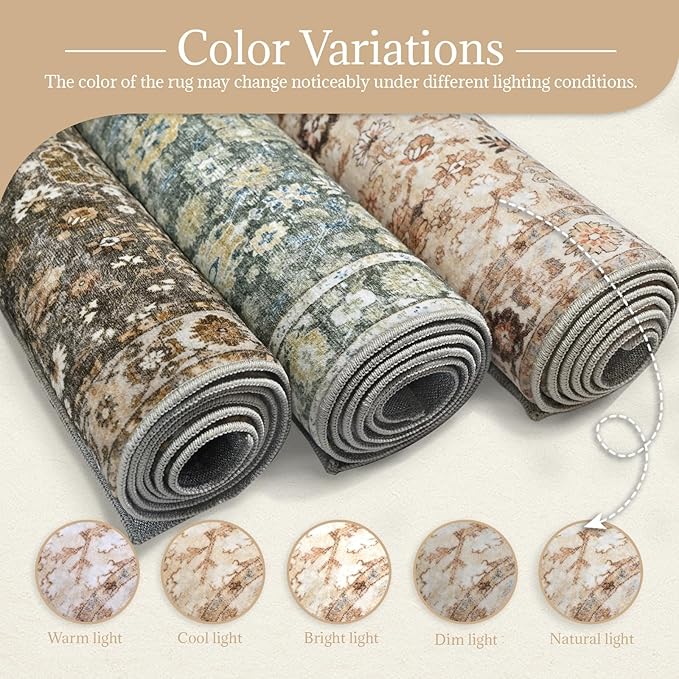 8x10 Washable Area Rugs Ultral Soft Non-Slip Stain Resistant Vintage Boho Large Carpet for High-Traffic Living Room & Dining Room