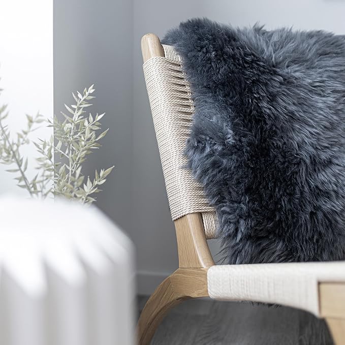 Real Sheepskin Rug 2x6 ft | Sheepskin Rugs for Living Room and Sofa | Bedside Rugs for Bedrooms | Large Fluffy Rug is Breathable & Heat-regulating in Color Dark Grey