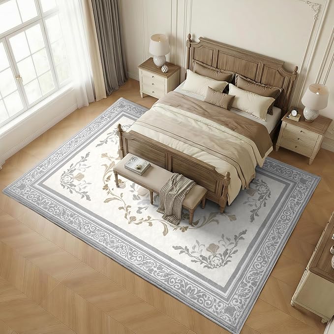 SOULFUL Medium Pile 4x6 Rugs for Living Room - Cozy Soft Underfoot Area Rug - Light Taupe Boho Floral - Washable Non-Slip - Perfect for Bedroom Kids Room Under Dining Table Office