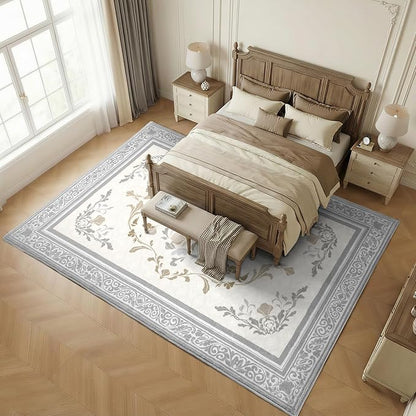SOULFUL Medium Pile 8x10 Rugs for Living Room - Cozy Soft Underfoot Large Area Rug - Light Taupe Boho Floral - Washable Non-Slip - Perfect for Bedroom Kids Room Under Dining Table Office