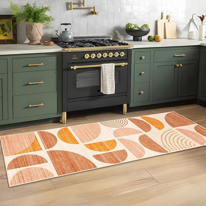 MUJOO Boho Runner Rug Washable,2x6 Area Rugs for Hallways Kitchen Bathroom Bedroom Entryway,Non Slip Carpet Long Mat Indoor,Soft Modern Abstract Bohemian Orange