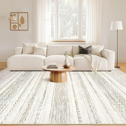Nakagishi 10x12 Area Rug Living Room: Washable Boho Large Neutral Modern Soft Stain Resistant Farmhouse Indoor Floor Rug Non Slip Accent Carpet for Bedroom Nursery Kids Playroom Office- Colorful