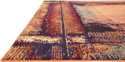 Unique Loom Estrella Collection Rustic, Distressed, Modern, Abstract Area Rug (8' 0 x 11' 0 Rectangular, Orange/Black)