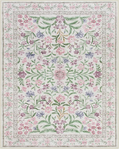 Lahome Purple 8x10 Area Rugs for Living Room, Washable Kids Rugs for Bedroom Girls, Vintage Baby Rugs for Nursery, Soft Thin Carpet for Dining Room Playroom, Pale Lilac/Pink