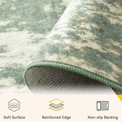 Washable Area Rugs 2'x10' Non-Slip Modern Abstract Soft for Living Room Entryway Bedroom Nursery, Print Pattern, Light Green/Yellow