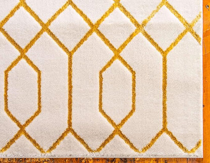 Unique Loom Marilyn Monroe Glam Collection Area Rug - Trellis (5' 3' x 8' Rectangle, White Gold/ Gold)