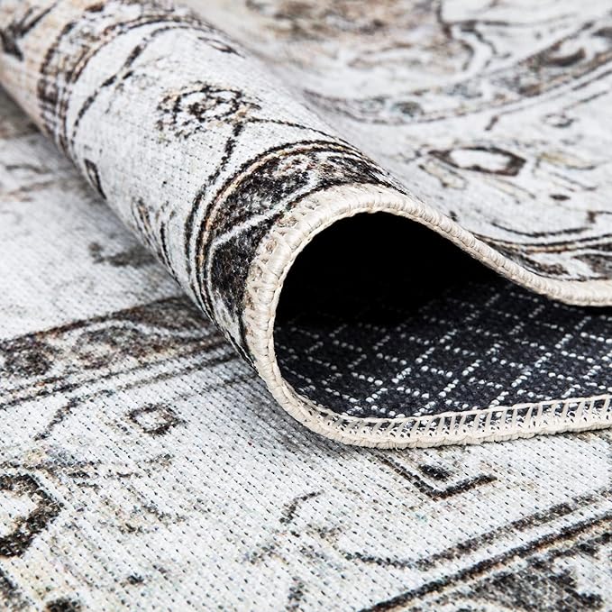 Bloom Rugs Washable Non-Slip 9' x 12' Rug - Brown/Beige/Charcoal Traditional Area Rug for Living Room, Bedroom, Dining Room, and Kitchen - Exact Size: 9' x 12'