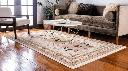 Unique Loom Taftan Collection Border Geometric Tribal Inspired Design Area Rug (4' 0 x 6' 0 Rectangular, Ivory/ Tan)