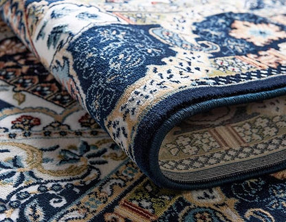 Unique Loom Narenj Collection Classic Traditional Medallion Textured Design Area Rug, 3 x 5 ft, Navy Blue/Tan