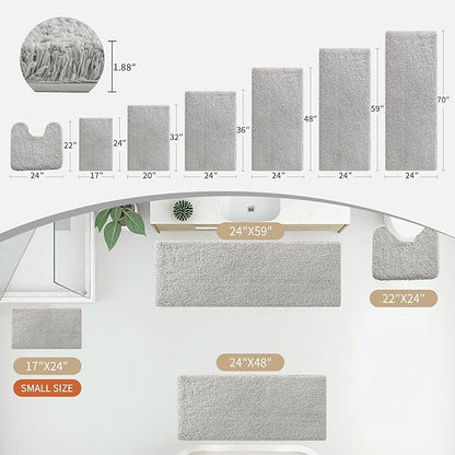 Gray Bathroom Rug 24x48 Non Slip Fluffy Bath Mat for Bathroom Floor Washable Plush Luxury Bath Rug for Tub Soft Shaggy Absorbent Shower Sink Mat