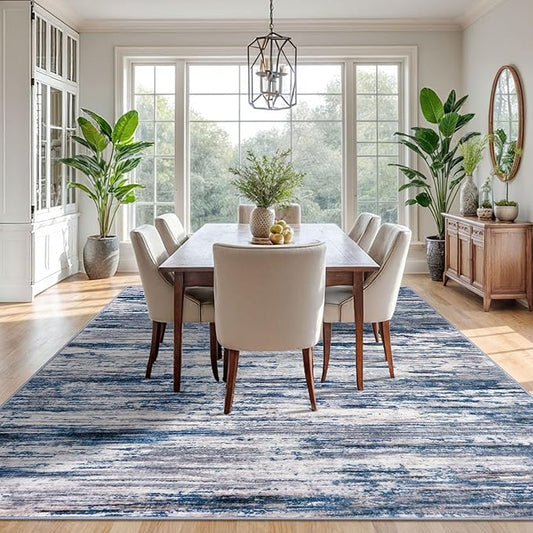 9x12 Modern Abstract Area Rug for Bedroom, Navy Blue Gray Neutral Multi Large Super Soft Washable Rug with Non-Slip, Non-Shedding Rugs for Living Room, Indoor Door Mat for Office Home Décor