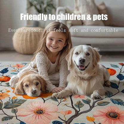 5x8 Colorful Flower Area Rugs, Floral Vintage Large Rugs, Floral Rugs, Botanical Rug, Washable Boho Botanical Non Slip Carpet for Living Room, Bedroom, Kids Room