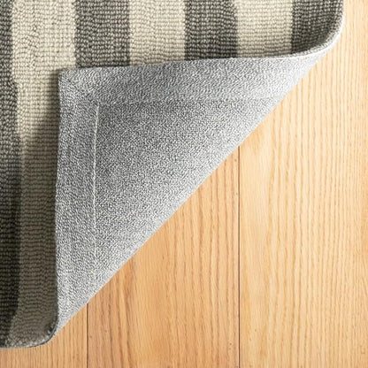 Dash & Albert Silas Stripe Grey Hand Micro Hooked Wool Rug, 9.5 X 13.5 Feet, Grey Stripe Pattern - Premium Luxury Hotel Quality Soft Breathable Hypoallergenic Machine Washable Easy Care All Season
