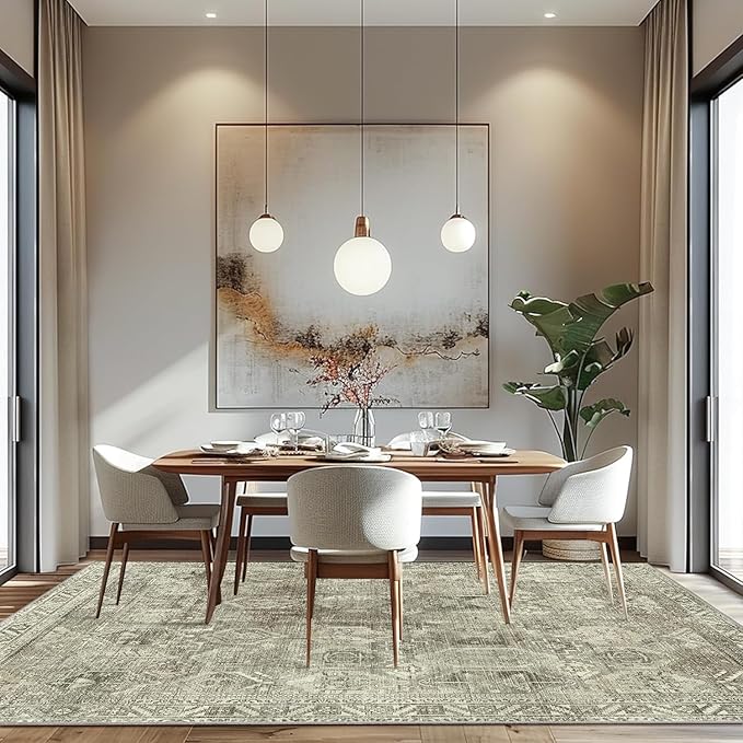Bavni Runner Rug 2x5, Low Pile Machine Washable Rugs for Hallways, Kitchen, Bedroom, Non Slip Aesthetic Vintage Distressed Print Lightweight Durable Chenille 2x5 Mat, Forgotten Sandstone