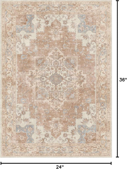 GENIMO Area Rug 2x3 Indoor Machine Washable Doormat, Low Pile Vintage Rugs, Small Retro Lightweight Entryway Mat for Entrance, Hallway, Kitchen and Corridor, Orange