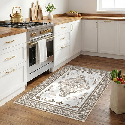 SOULFUL Medium Pile 2x3 Entryway Rug - Soft Foot Feel Small Area Rug - Brown Boho Floral - Washable Non-Slip - Perfect for Hallway Kitchen Bedroom Bathroom Indoor Entrance